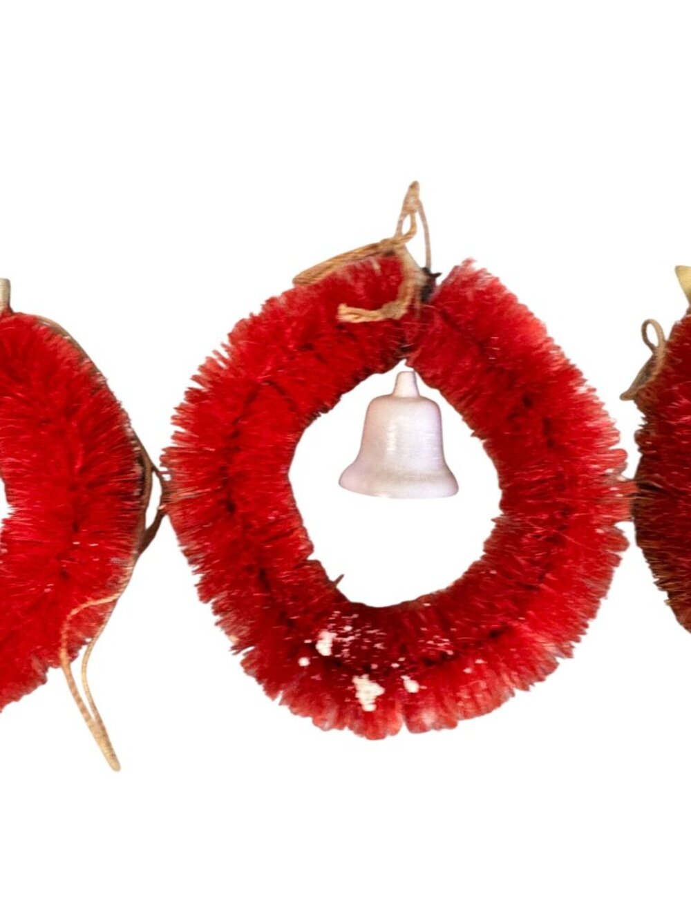 Set of 3 Vintage Bottle Brush Christmas Wreath Ornaments Bell Japan 4" - Picture 7 of 11